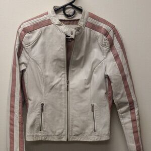 Wilson's Leather Vintage White Pink Striped Jacket Racer Biker 90s Women's M